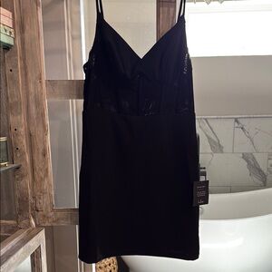 Lulu's Black Velvet Chemise with Spaghetti Straps